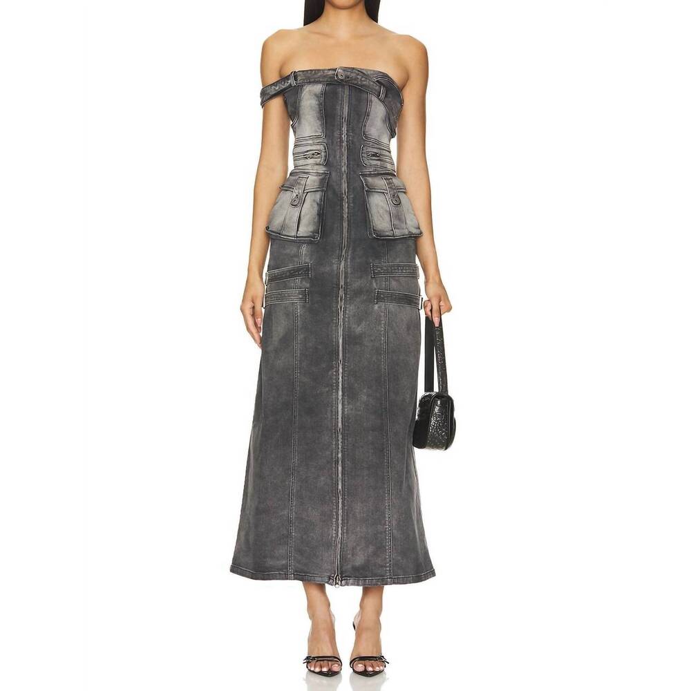 NEW MARRKNULL cargo denim dress in black grey